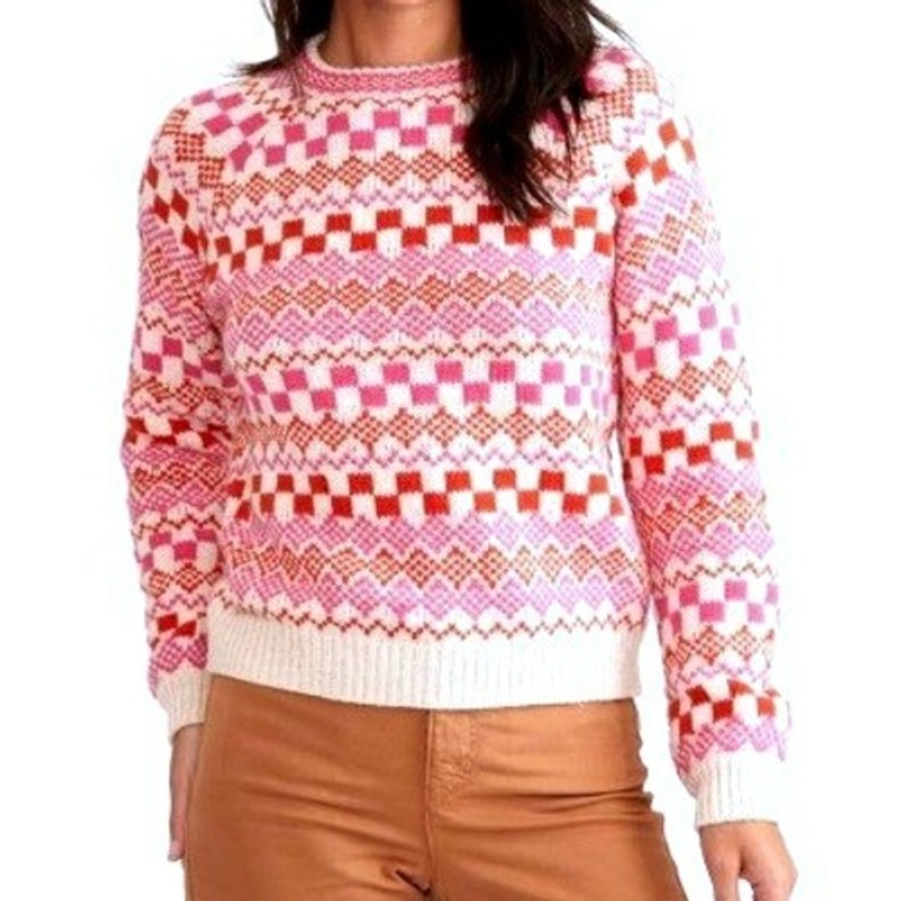 MARINE LAYER ARCHIVE Women's XS Pink Oatmeal Fair Isle Cotton Wool‎ Knit Sweater
